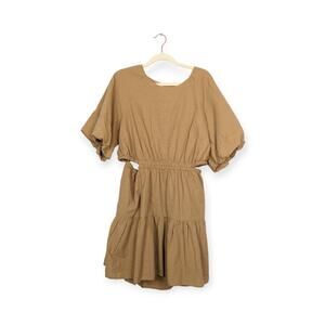 Madewell Tan Seersucker Puff Sleeve Cutout Mini Dress